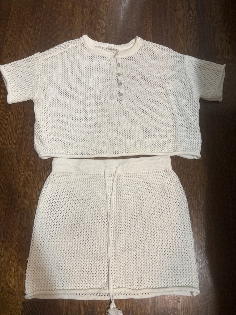 Moon and Madison Cream Knit Two-Piece Top & Skirt Set
